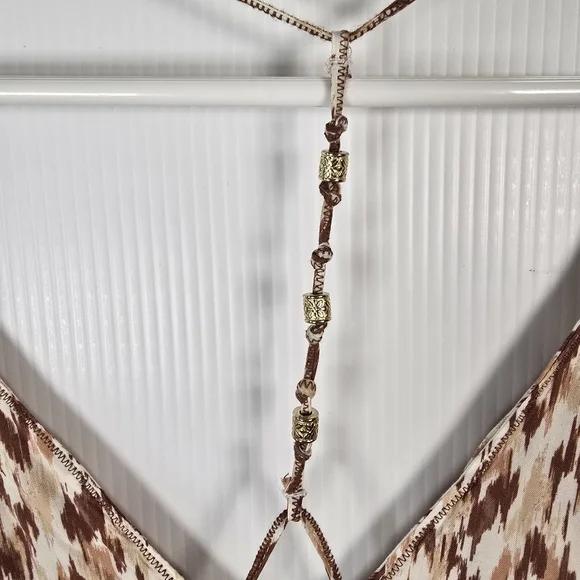 NWT aerie Leopard Print Spaghetti Strap Maxi Dress Beaded Strap Front Slit SizeL - Picture 11 of 15